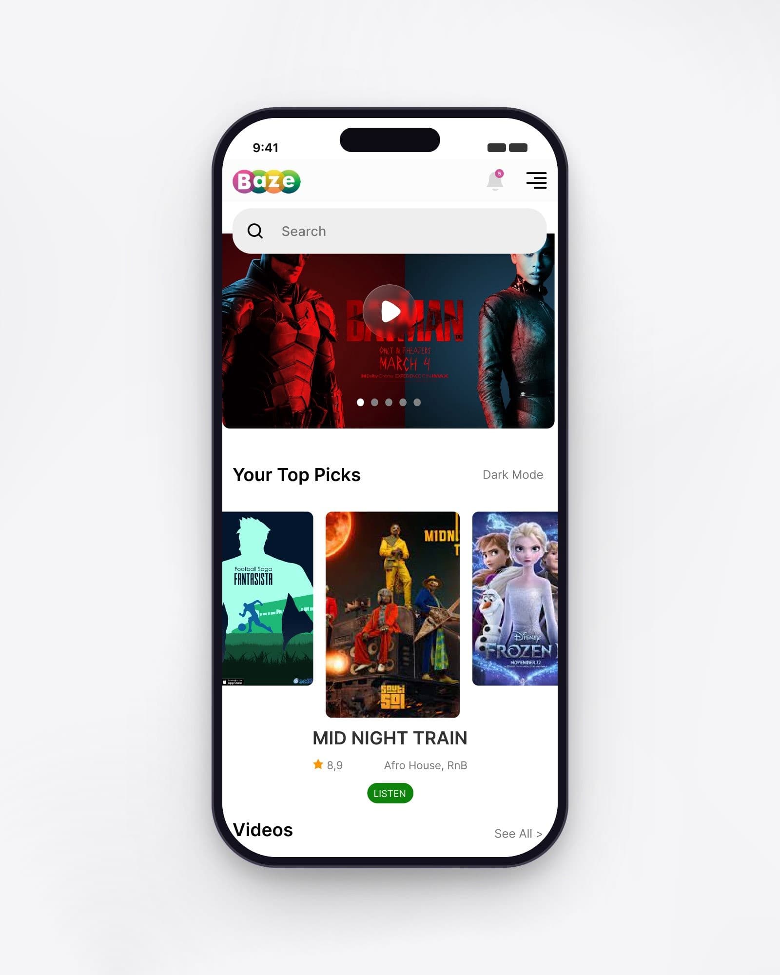 Baze's home screen on a phone