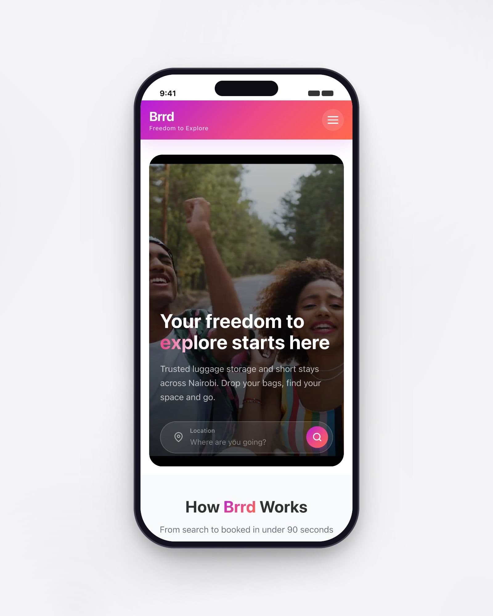 Brrd's homepage on a phone