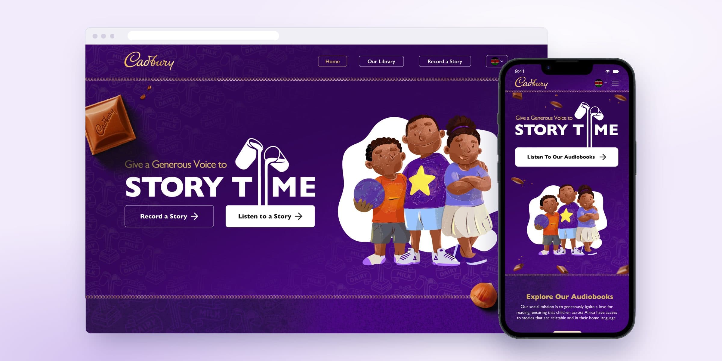 Cadbury Story Time landing page on desktop and mobile