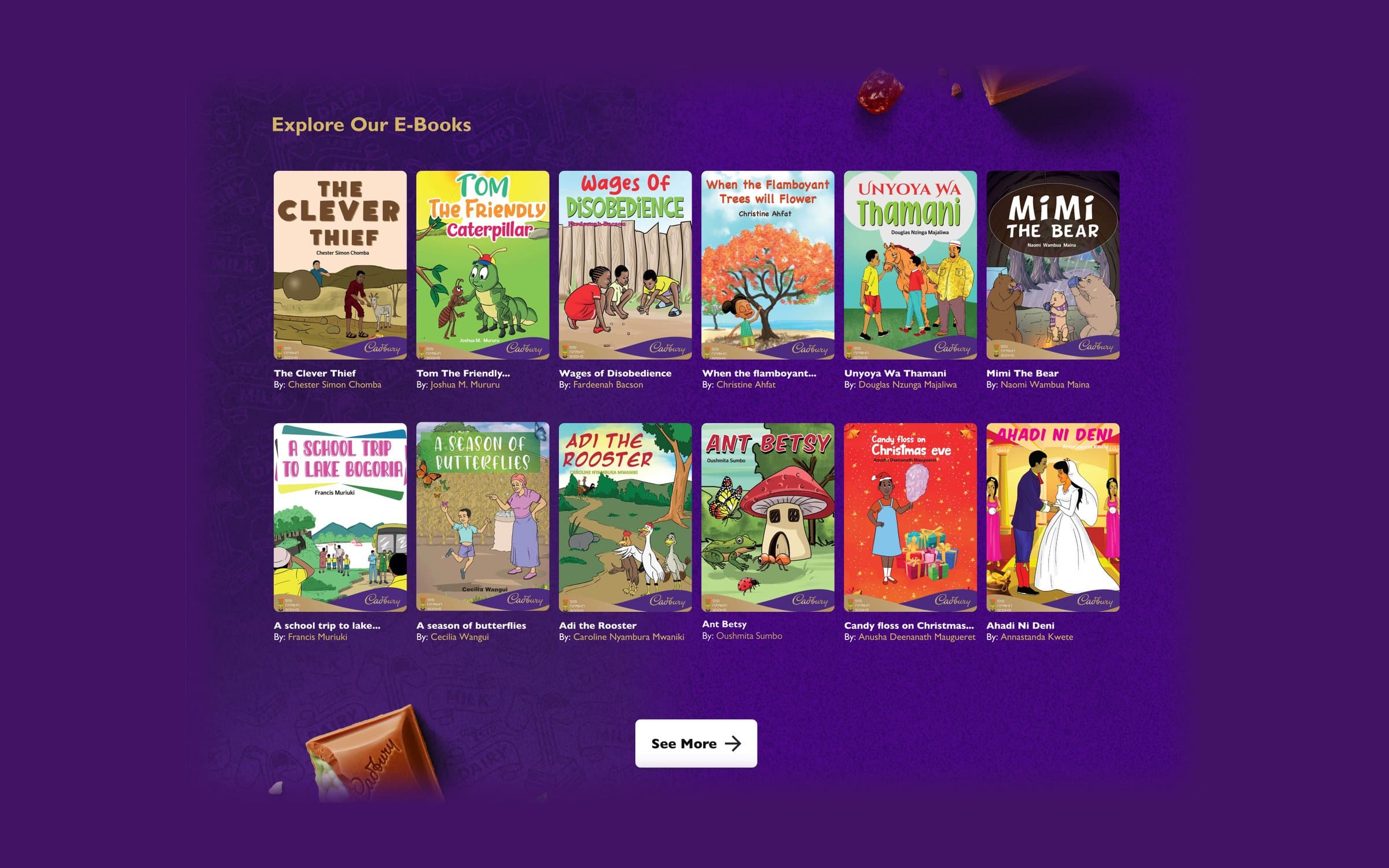 Explore Our E-Books grid of illustrated children's books