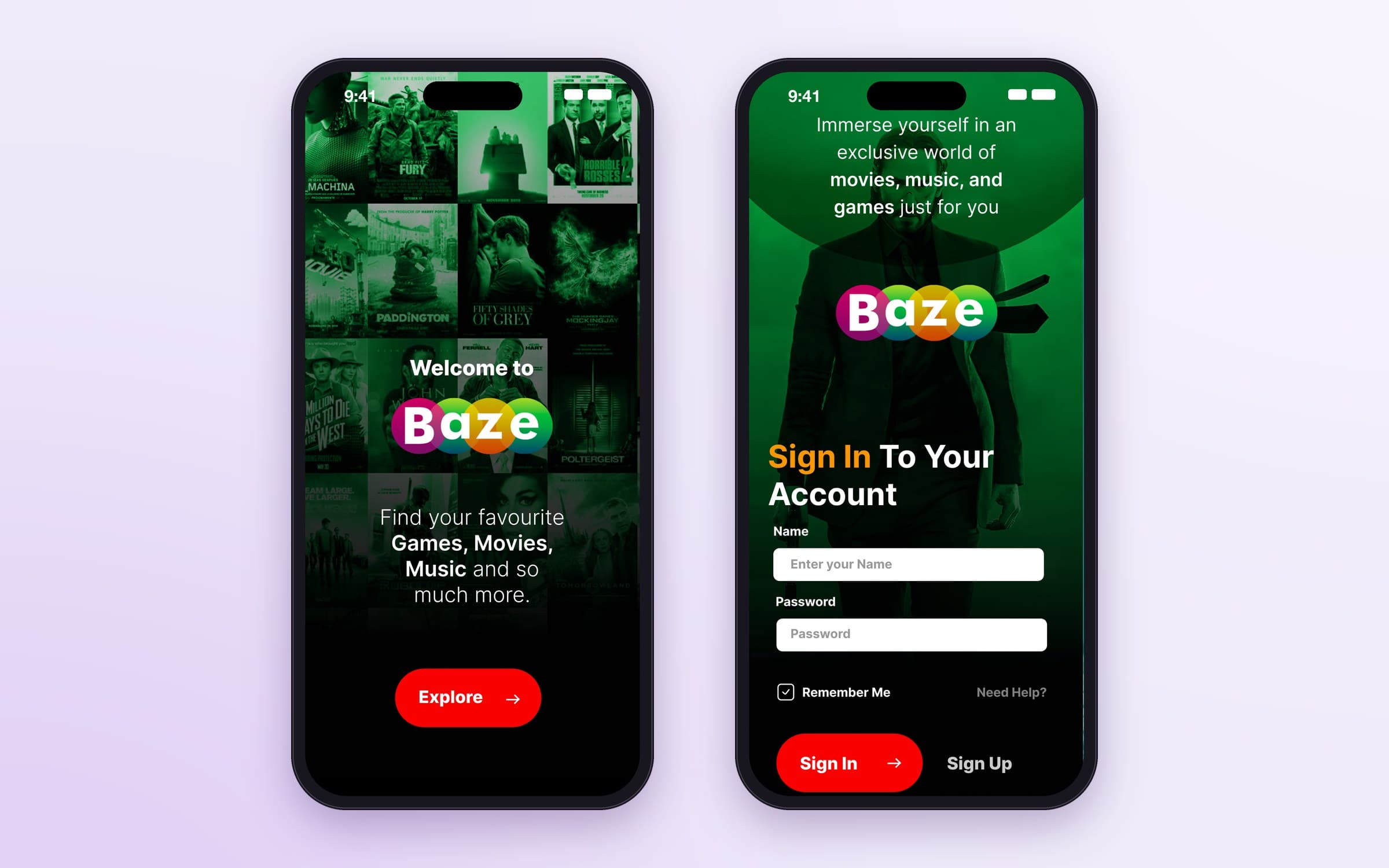 Baze welcome and sign-in screens on mobile