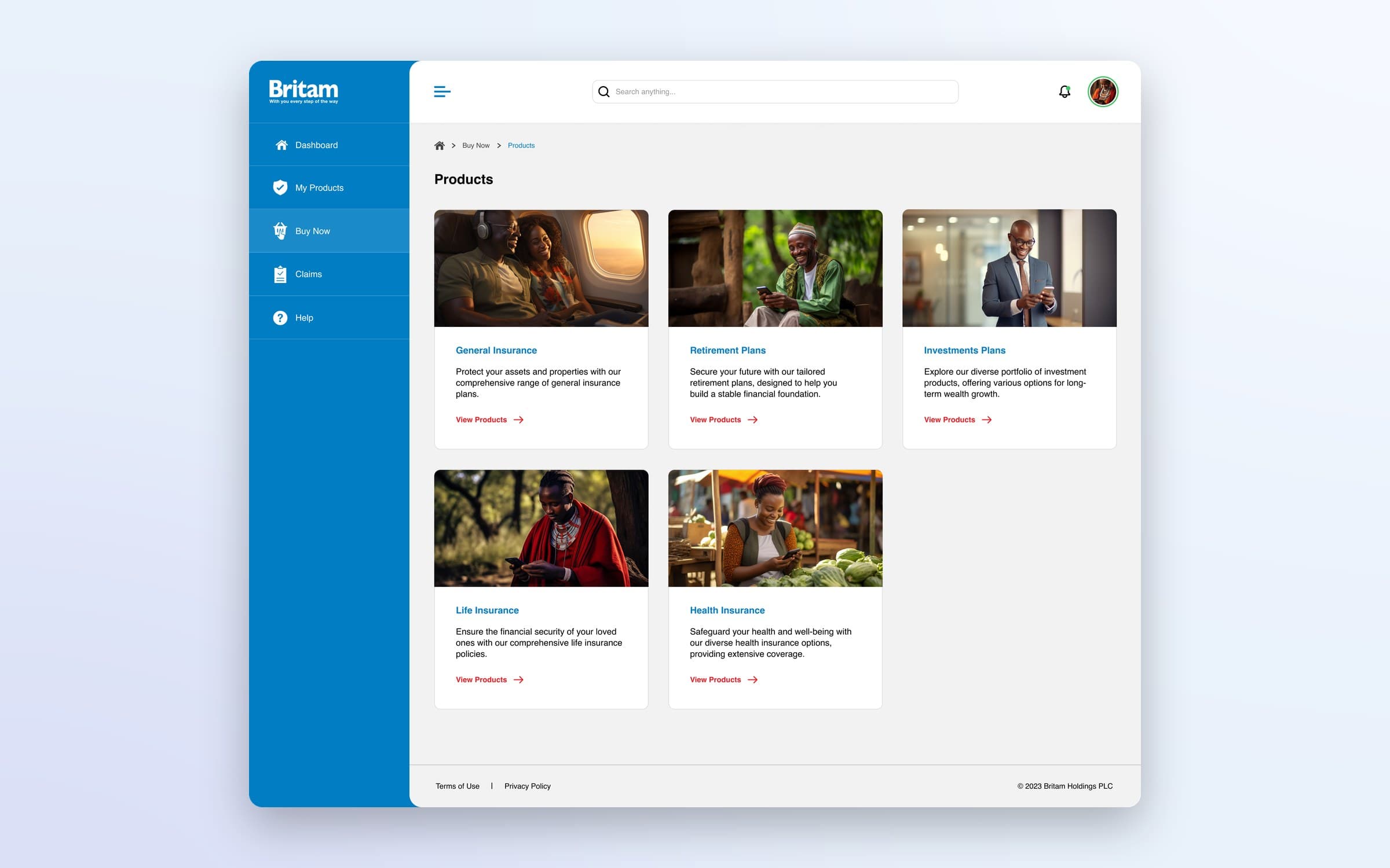 Britam customer portal: Buy Now products for insurance, retirement and investments